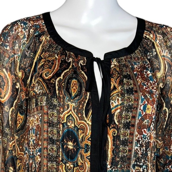 Anthropologie Meadow Rue Blouse Womens Small Black Gold Paisley Marya Peasant - Picture 5 of 8